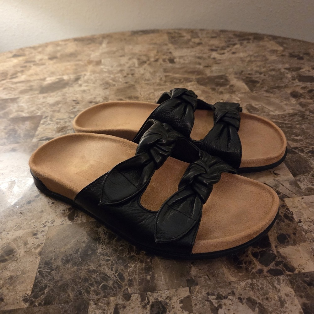 Vionic Elara Slide Sandals Women's 7.5 black Leather Knotted Comfort Shoes